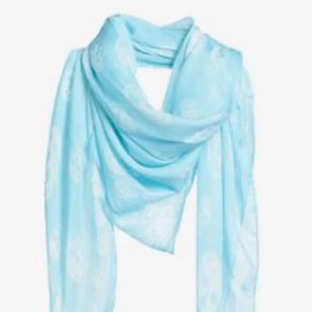 Alexander McQueen Skull Silk Scarf Blue